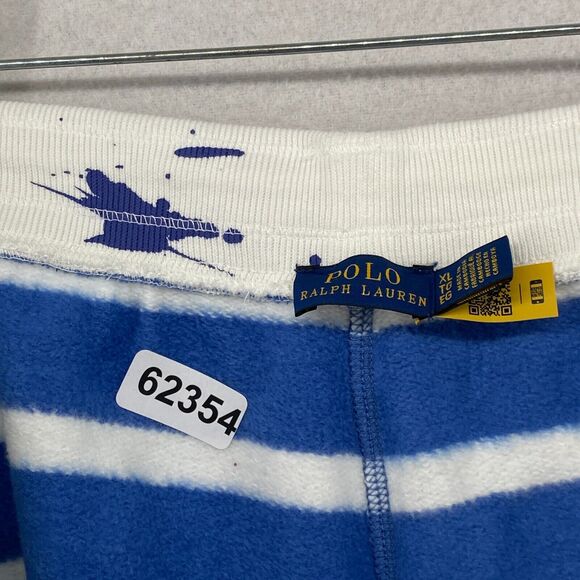 POLO RALPH LAUREN Shorts Womens XL Paint Splatter Striped Fleece 4" Sweat Blue - Picture 13 of 13